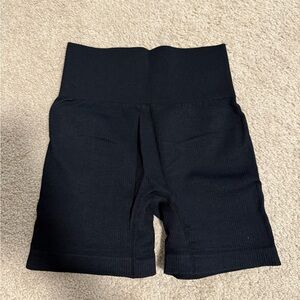 High-Waist Black Ribbed Bike Shorts